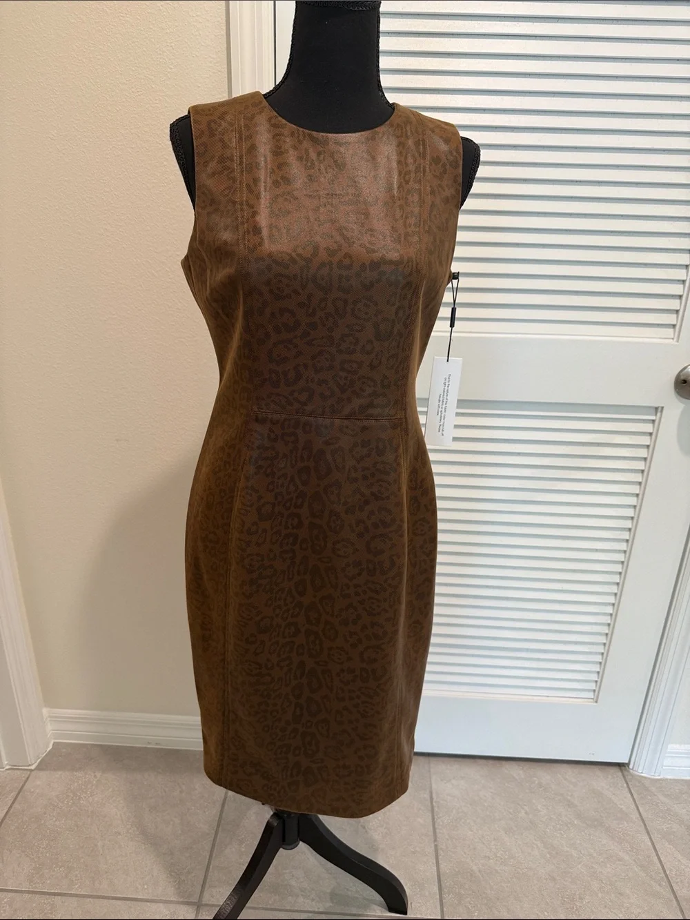 Calvin Klein Brown Leopard-Print Sleeveless Midi Sheath Dress - Picture 1 of 6
